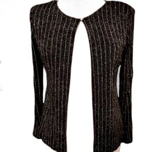 Onyx Nite Black & Silver Sparkle Vertical Stripe One Button Cardigan Size S